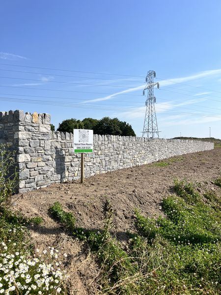Natural stone boundary wall with castellated coping on the M28 Ringaskiddy motorway scheme, Co. Cork